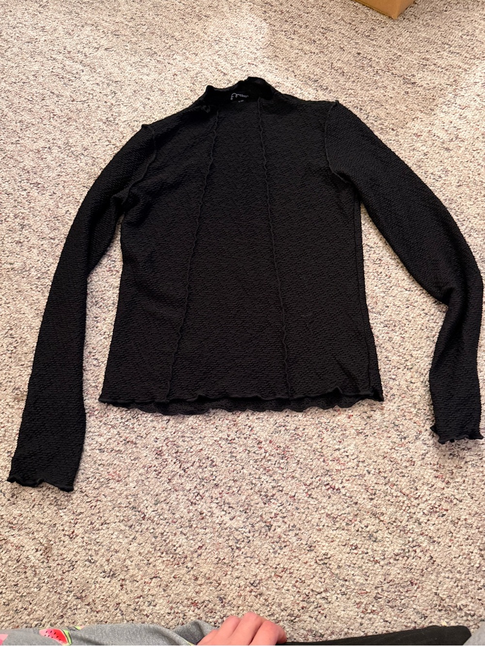 Black Long-Sleeve Textured Mock Neck Top